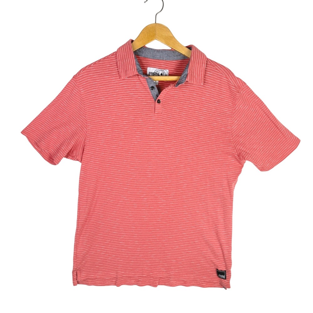 Seeded & Sewn Mens Striped Polo Shirt Salmon Red Modal Blend Large